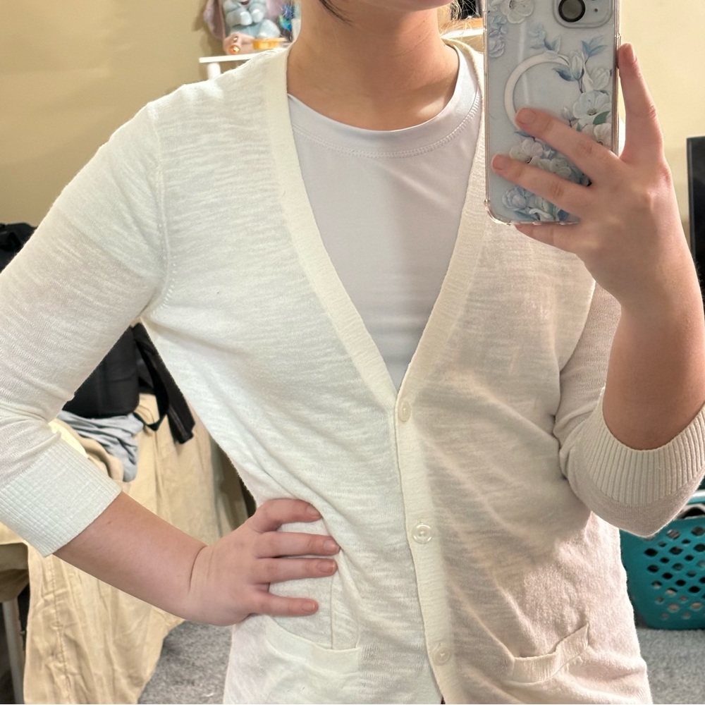 White, see through, mid length sweater
